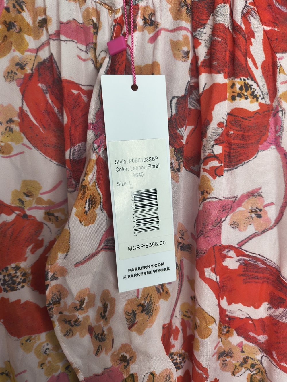 Parker Pink Floral Ruffle Midi Dress with Red & Yellow Accents - Picture 4 of 6